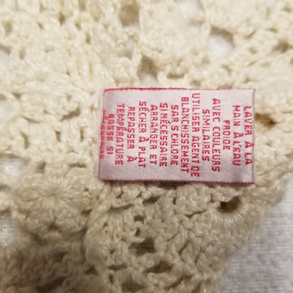 Vintage Beige Crochet Cropped Cardigan Scalloped Hem Flared/Bell Sleeves Bolero - Picture 8 of 13